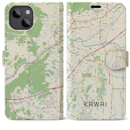 【河合（奈良県）】地図柄iPhoneケース（手帳タイプ）ナチュラル・iPhone 14 Plus 用