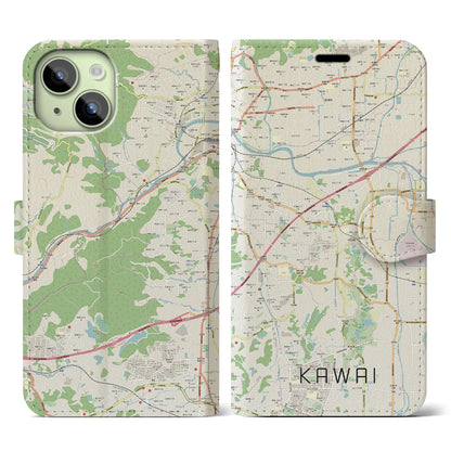 【河合（奈良県）】地図柄iPhoneケース（手帳タイプ）ナチュラル・iPhone 15 用