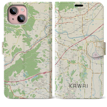 【河合（奈良県）】地図柄iPhoneケース（手帳タイプ）ナチュラル・iPhone 15 Plus 用