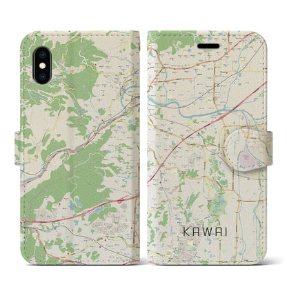 【河合（奈良県）】地図柄iPhoneケース（手帳タイプ）ナチュラル・iPhone XS / X 用