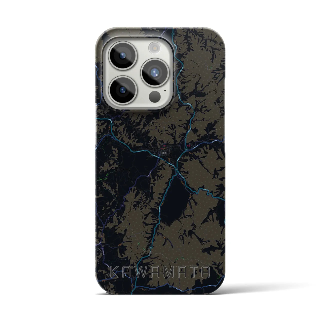 【川俣】地図柄iPhoneケース（バックカバータイプ・ブラック）iPhone 15 Pro 用