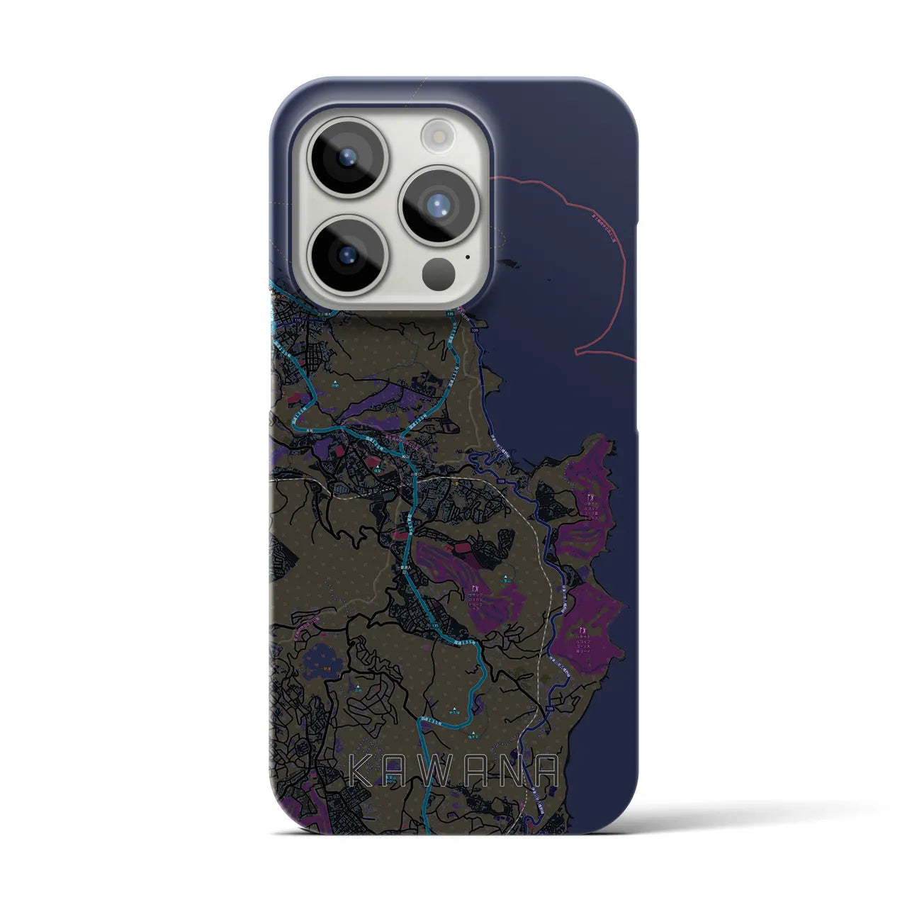 【川奈】地図柄iPhoneケース（バックカバータイプ・ブラック）iPhone 15 Pro 用