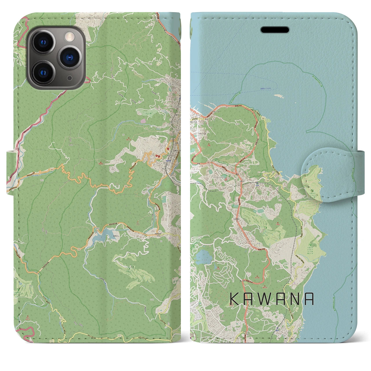 【川奈】地図柄iPhoneケース（手帳両面タイプ・ナチュラル）iPhone 11 Pro Max 用