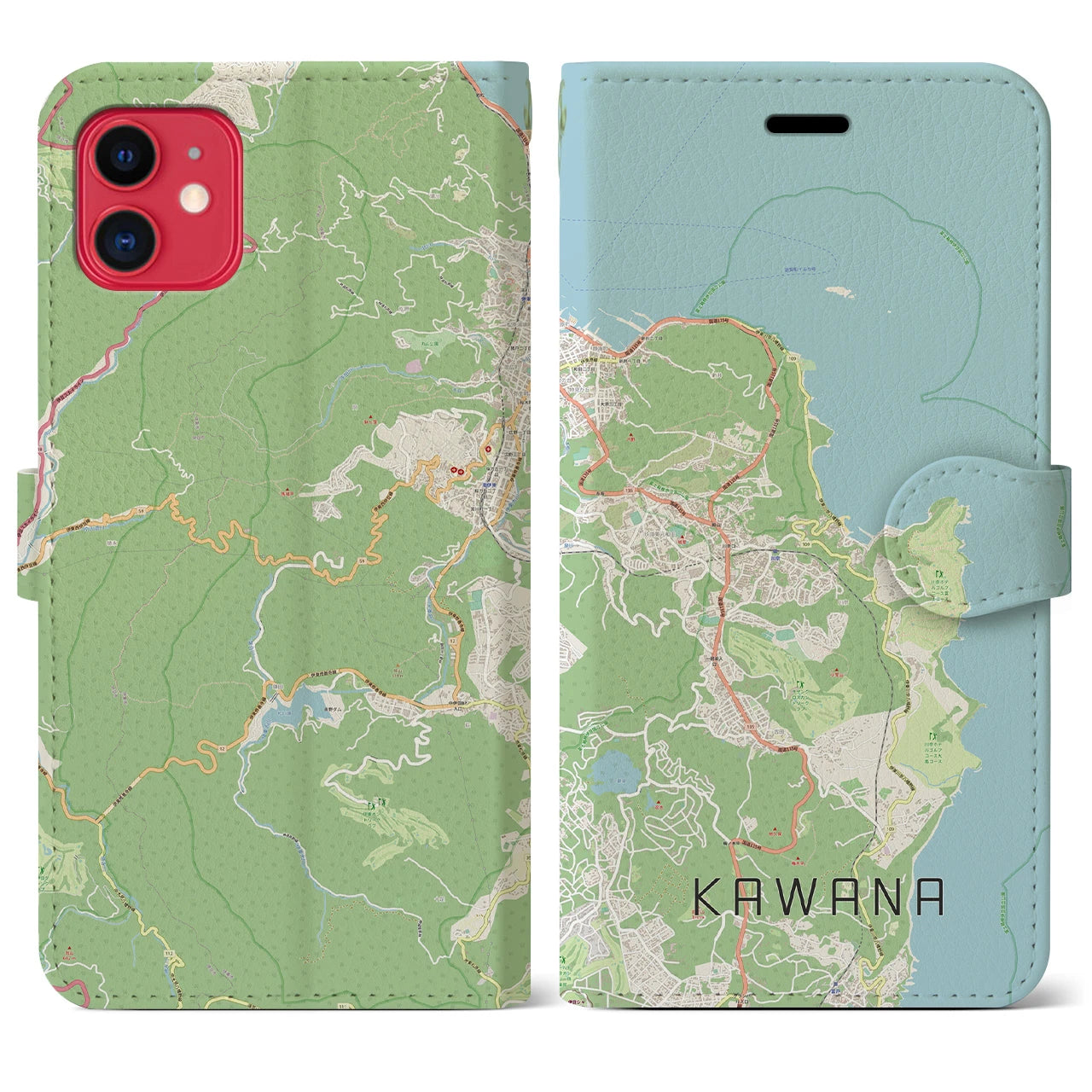 【川奈】地図柄iPhoneケース（手帳両面タイプ・ナチュラル）iPhone 11 用