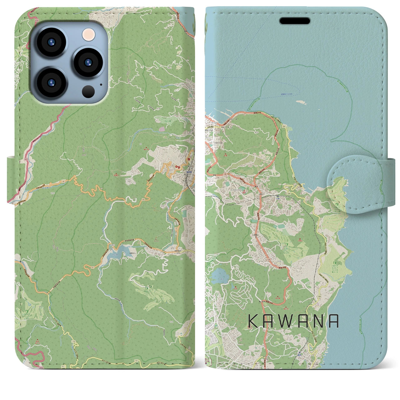 【川奈】地図柄iPhoneケース（手帳両面タイプ・ナチュラル）iPhone 13 Pro Max 用