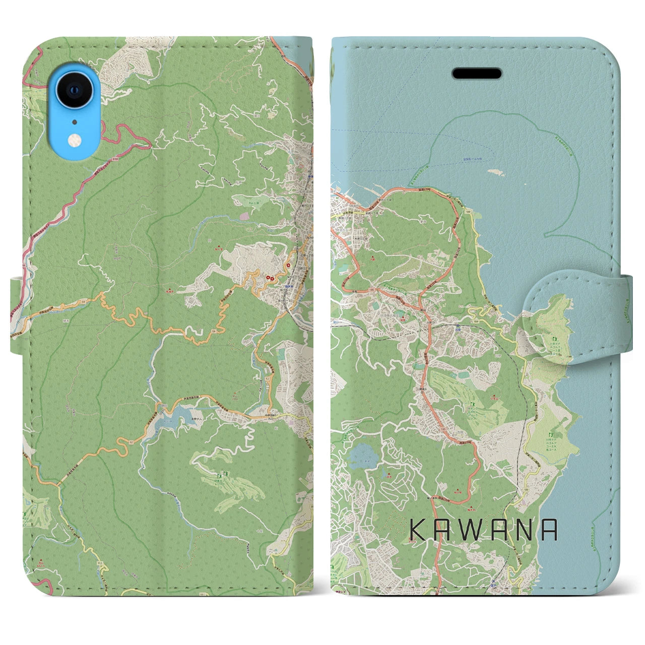 【川奈】地図柄iPhoneケース（手帳両面タイプ・ナチュラル）iPhone XR 用