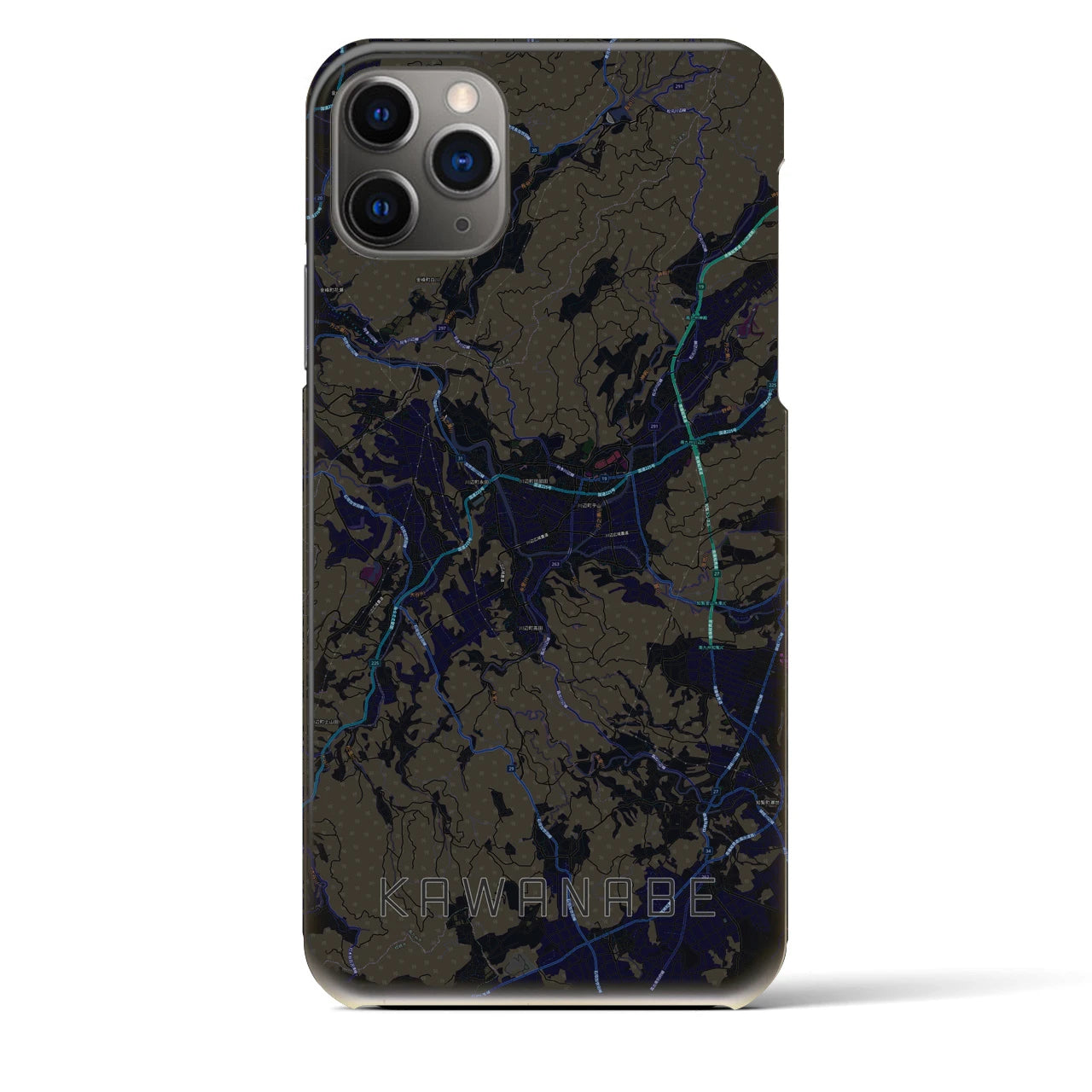 【川辺】地図柄iPhoneケース（バックカバータイプ・ブラック）iPhone 11 Pro Max 用