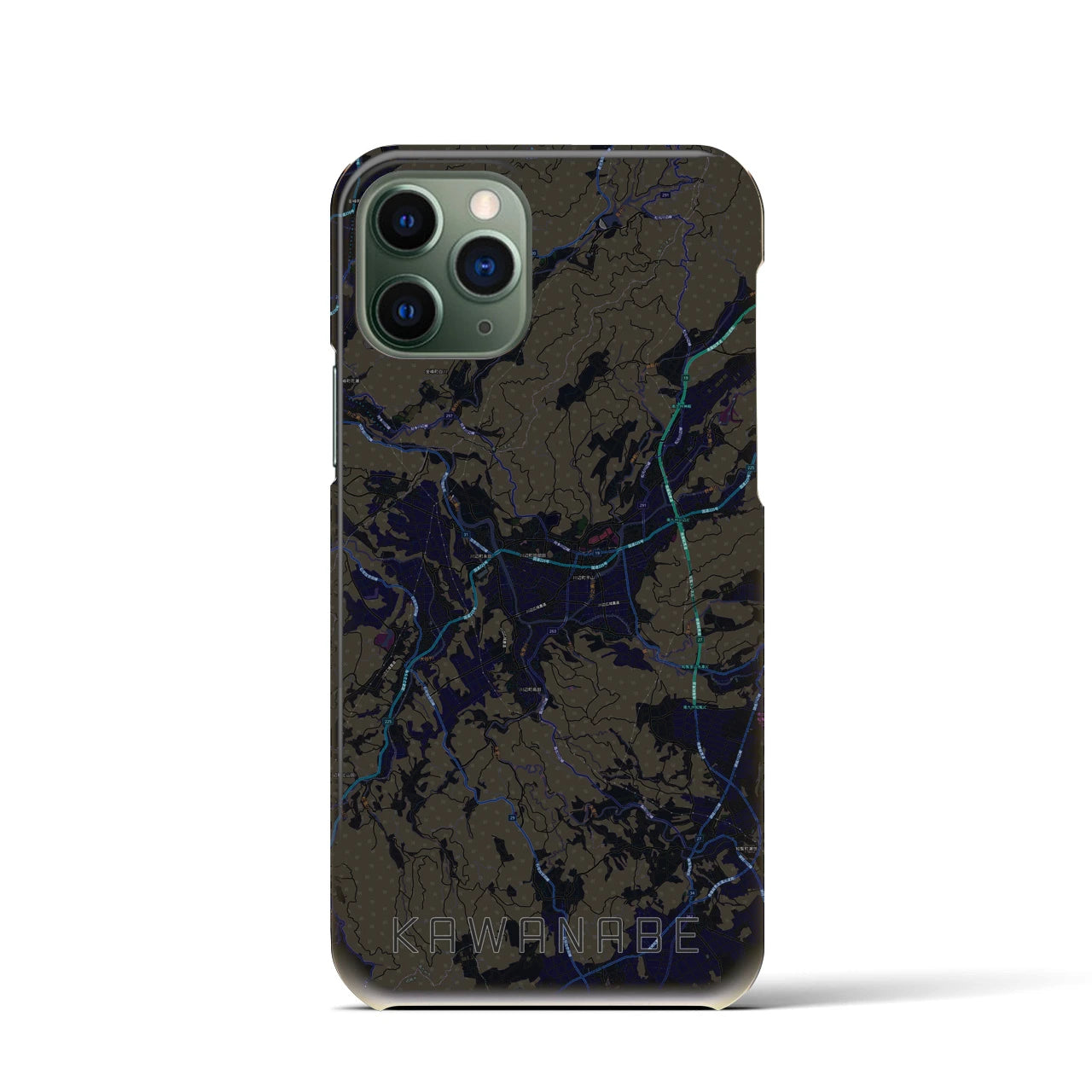 【川辺】地図柄iPhoneケース（バックカバータイプ・ブラック）iPhone 11 Pro 用