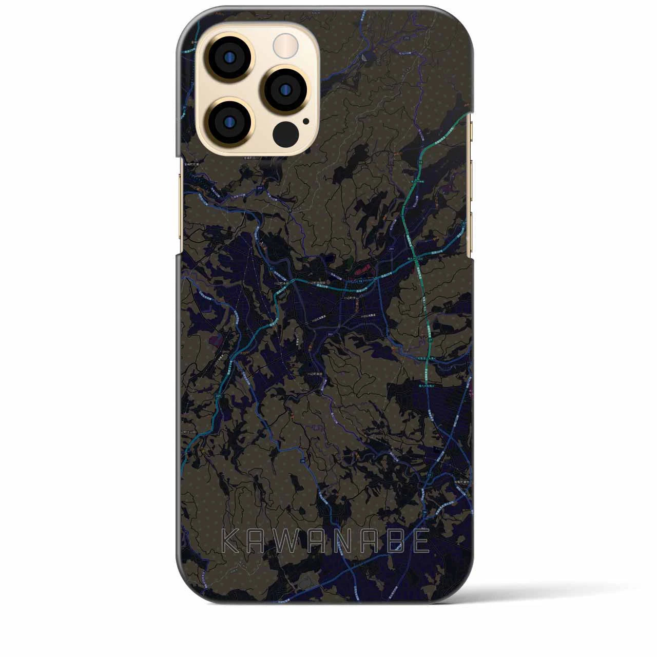 【川辺】地図柄iPhoneケース（バックカバータイプ・ブラック）iPhone 12 Pro Max 用
