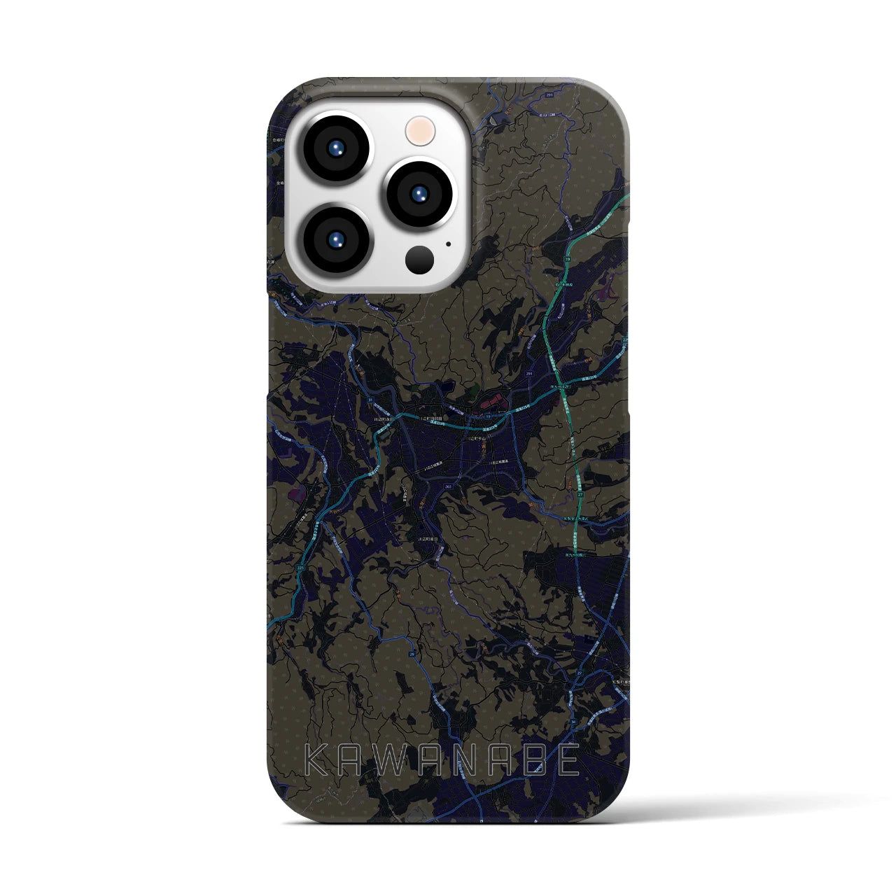 【川辺】地図柄iPhoneケース（バックカバータイプ・ブラック）iPhone 13 Pro 用