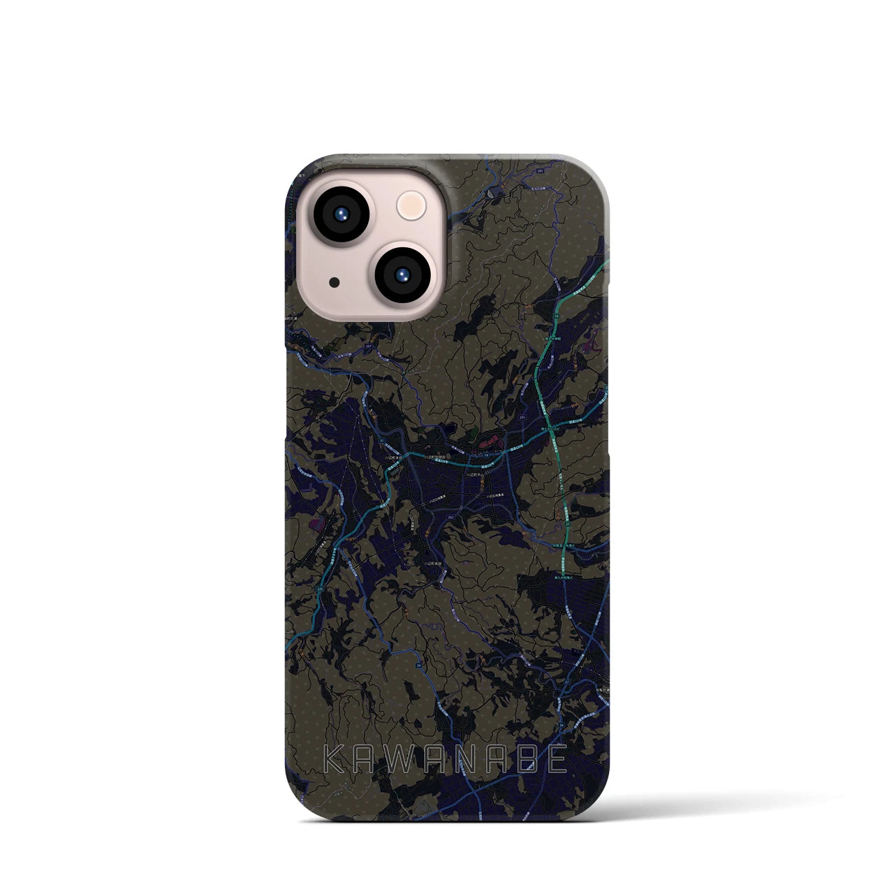 【川辺】地図柄iPhoneケース（バックカバータイプ・ブラック）iPhone 13 mini 用