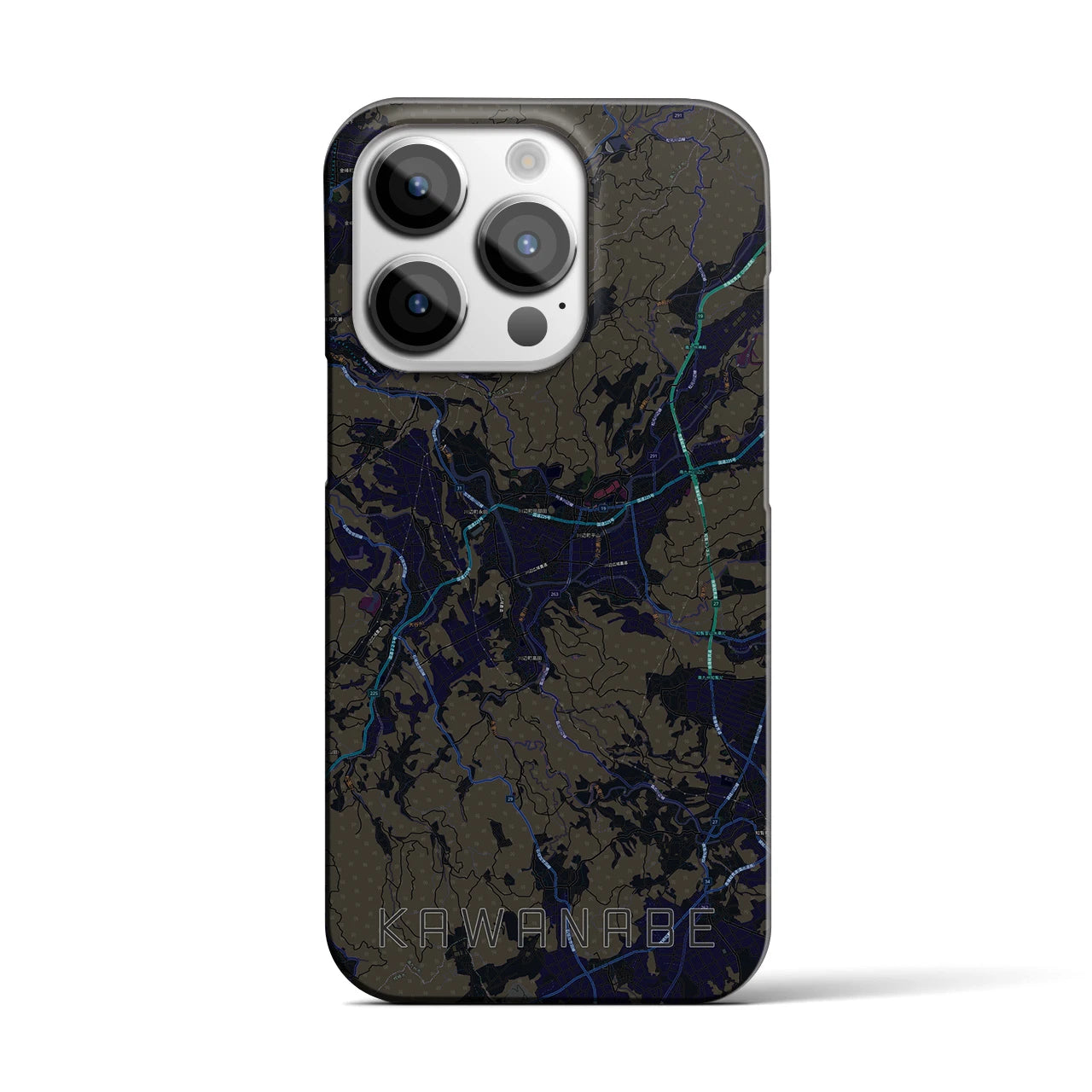 【川辺】地図柄iPhoneケース（バックカバータイプ・ブラック）iPhone 14 Pro 用