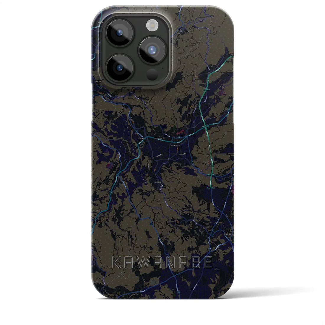 【川辺】地図柄iPhoneケース（バックカバータイプ・ブラック）iPhone 15 Pro Max 用
