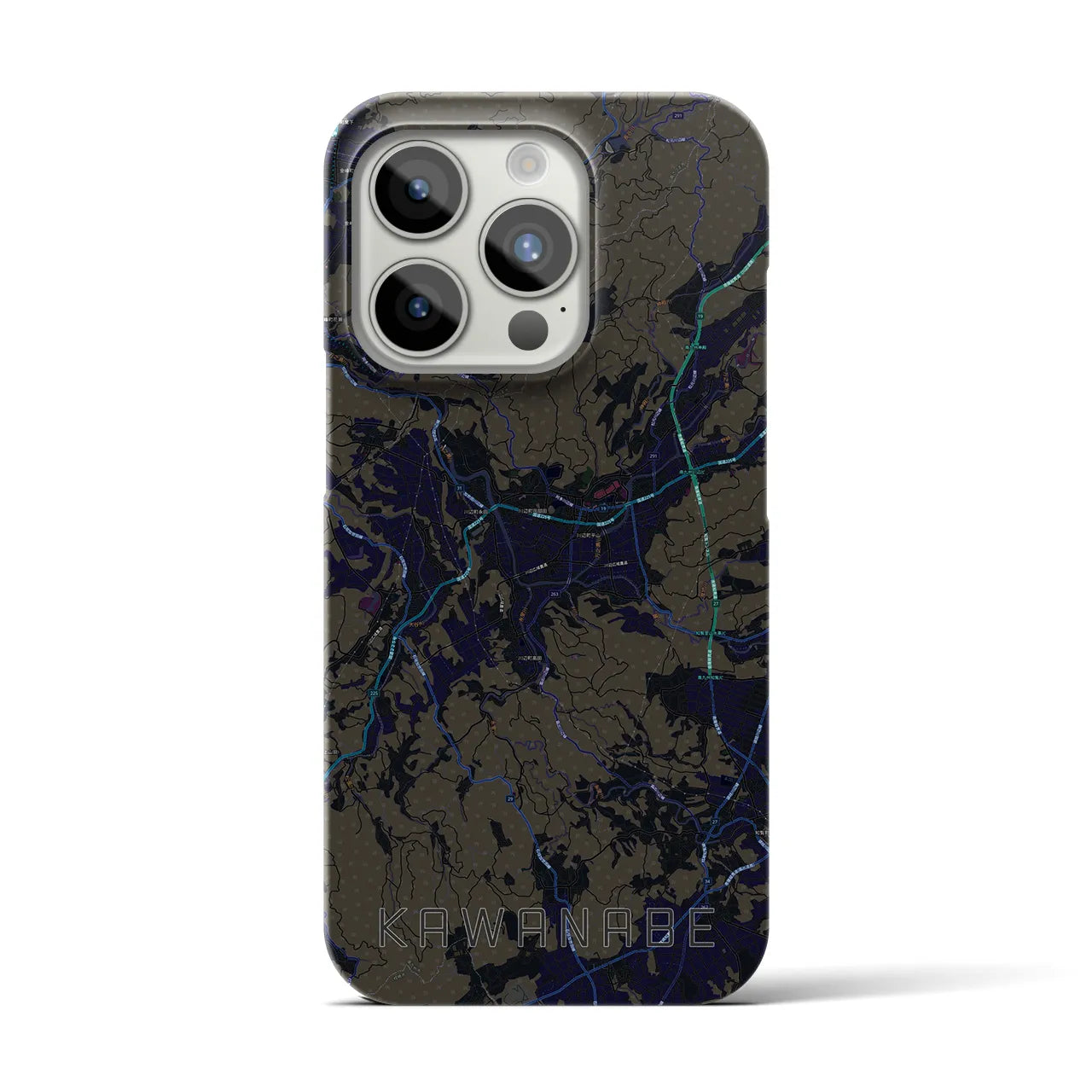 【川辺】地図柄iPhoneケース（バックカバータイプ・ブラック）iPhone 15 Pro 用