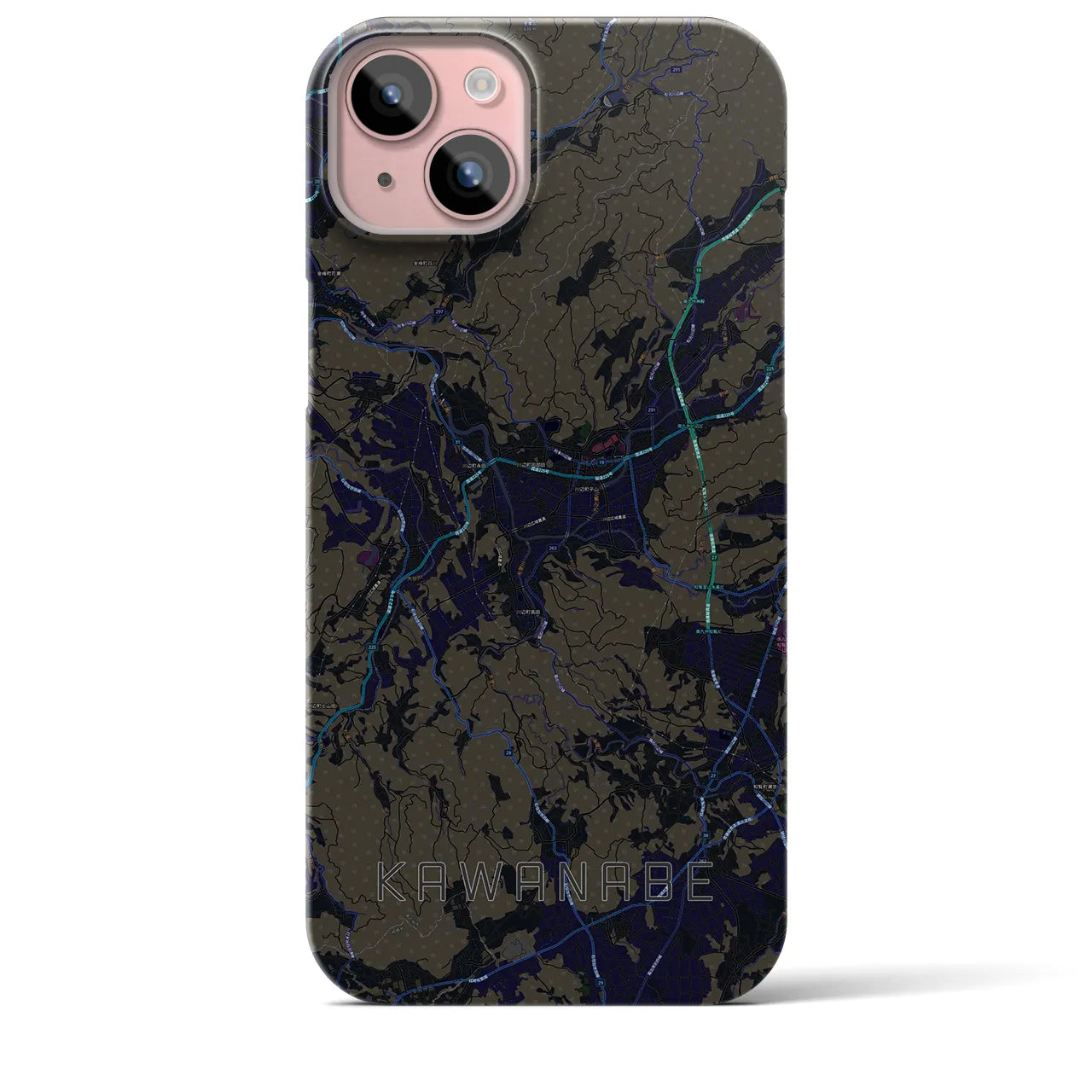 【川辺】地図柄iPhoneケース（バックカバータイプ・ブラック）iPhone 15 Plus 用