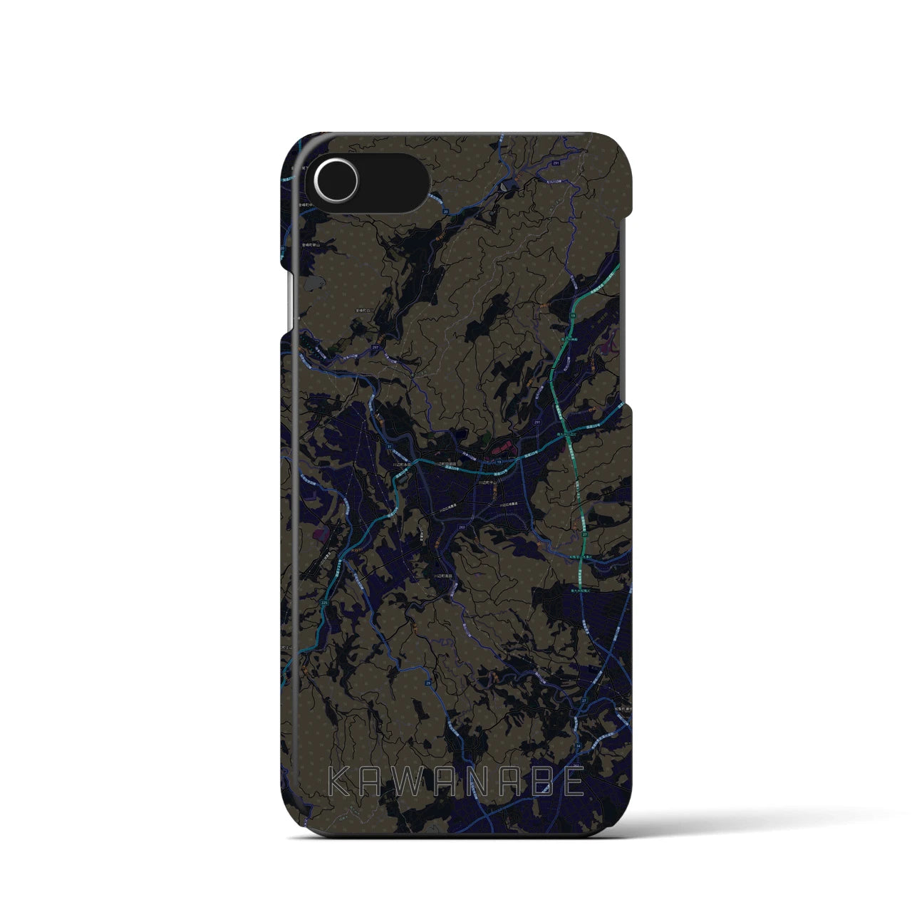 【川辺】地図柄iPhoneケース（バックカバータイプ・ブラック）iPhone SE（第3 / 第2世代） / 8 / 7 / 6s / 6 用