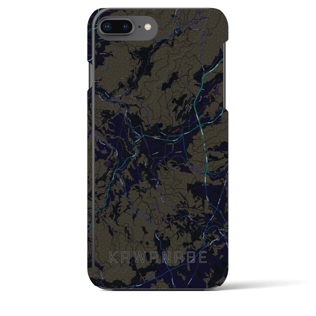 【川辺】地図柄iPhoneケース（バックカバータイプ・ブラック）iPhone 8Plus /7Plus / 6sPlus / 6Plus 用
