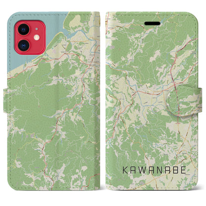 【川辺（鹿児島県）】地図柄iPhoneケース（手帳タイプ）ナチュラル・iPhone 11 用