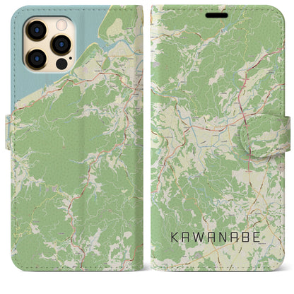【川辺（鹿児島県）】地図柄iPhoneケース（手帳タイプ）ナチュラル・iPhone 12 Pro Max 用