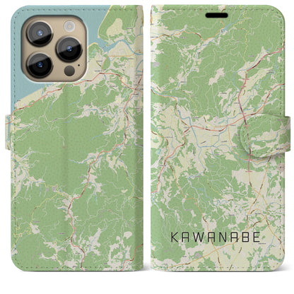 【川辺（鹿児島県）】地図柄iPhoneケース（手帳タイプ）ナチュラル・iPhone 14 Pro Max 用