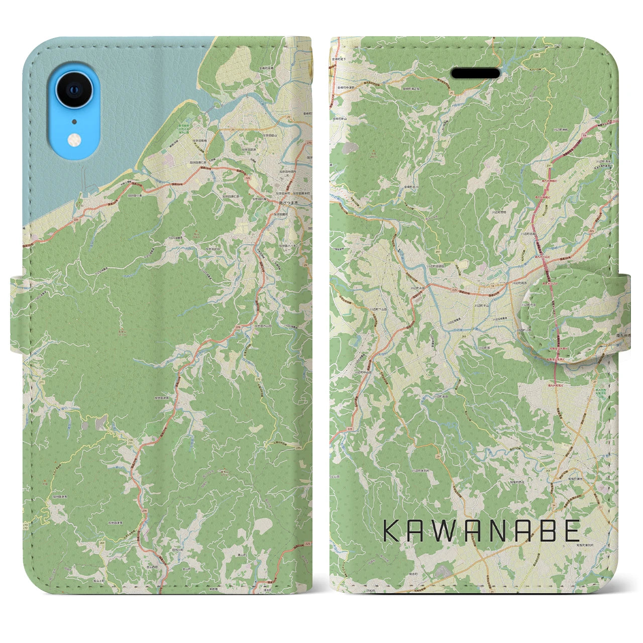 【川辺】地図柄iPhoneケース（手帳両面タイプ・ナチュラル）iPhone XR 用