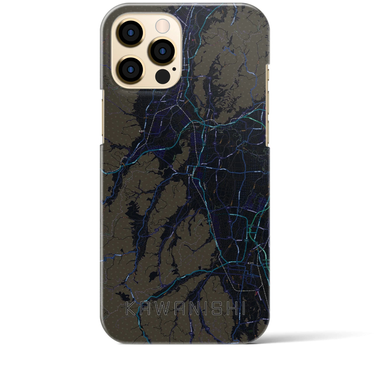 【川西（山形県）】地図柄iPhoneケース（バックカバータイプ・ブラック）iPhone 12 Pro Max 用