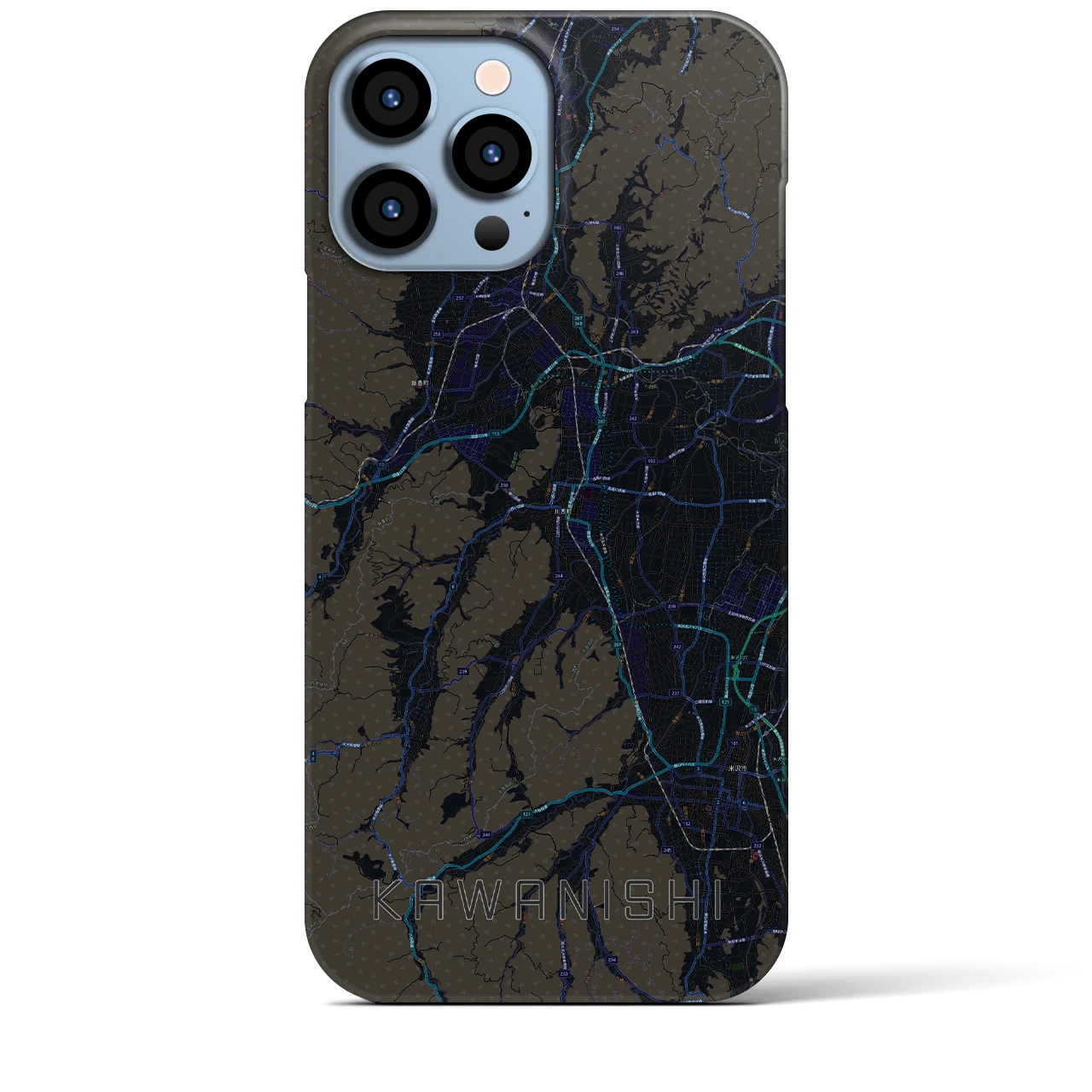 【川西（山形県）】地図柄iPhoneケース（バックカバータイプ・ブラック）iPhone 13 Pro Max 用