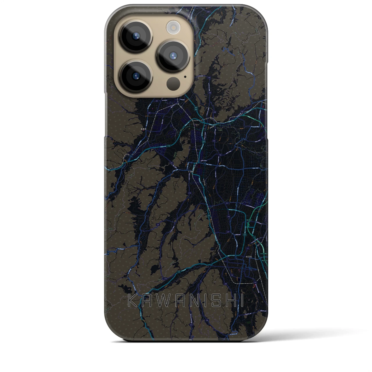 【川西（山形県）】地図柄iPhoneケース（バックカバータイプ・ブラック）iPhone 14 Pro Max 用
