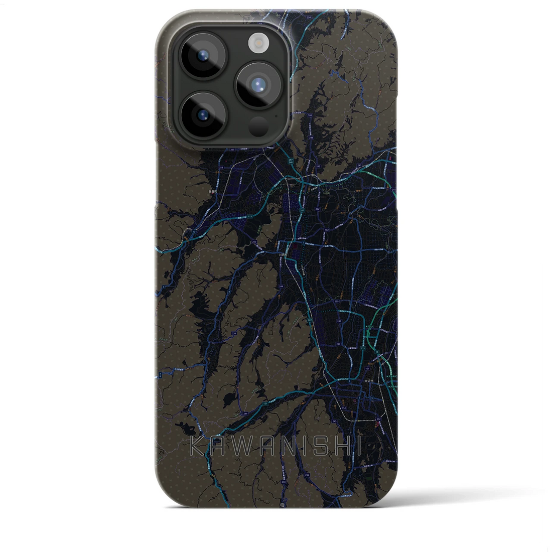 【川西（山形県）】地図柄iPhoneケース（バックカバータイプ・ブラック）iPhone 15 Pro Max 用