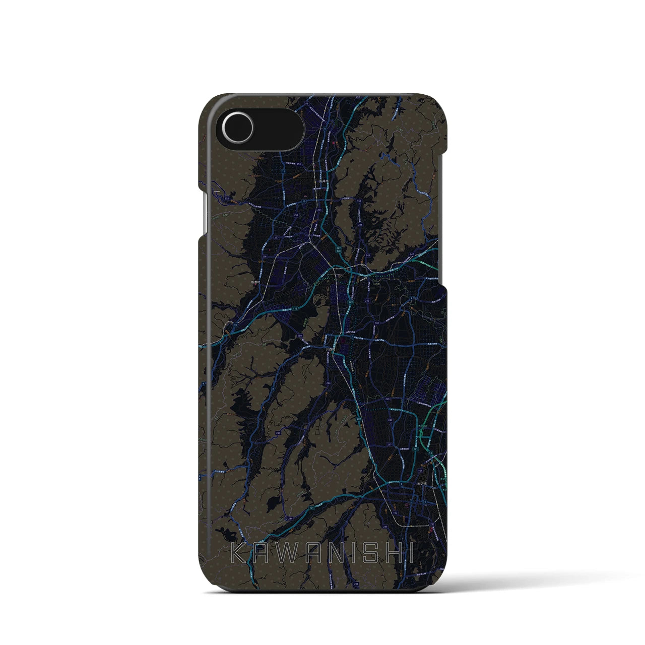 【川西（山形県）】地図柄iPhoneケース（バックカバータイプ・ブラック）iPhone SE（第3 / 第2世代） / 8 / 7 / 6s / 6 用