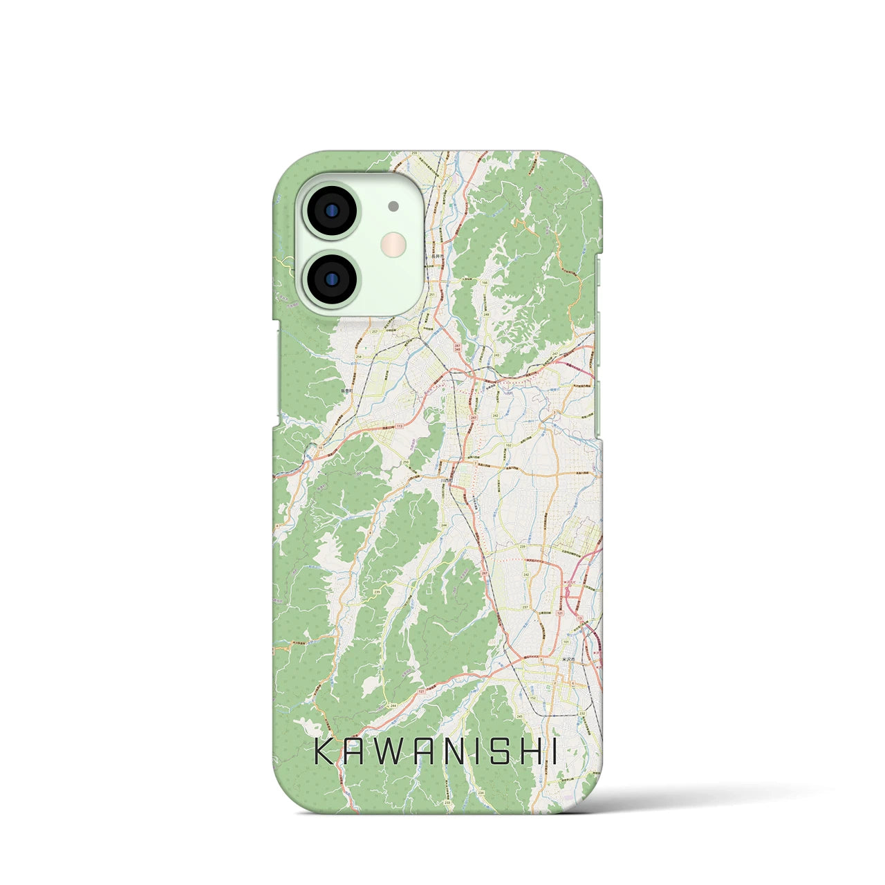 【川西（山形県）】地図柄iPhoneケース（バックカバータイプ・ナチュラル）iPhone 12 mini 用