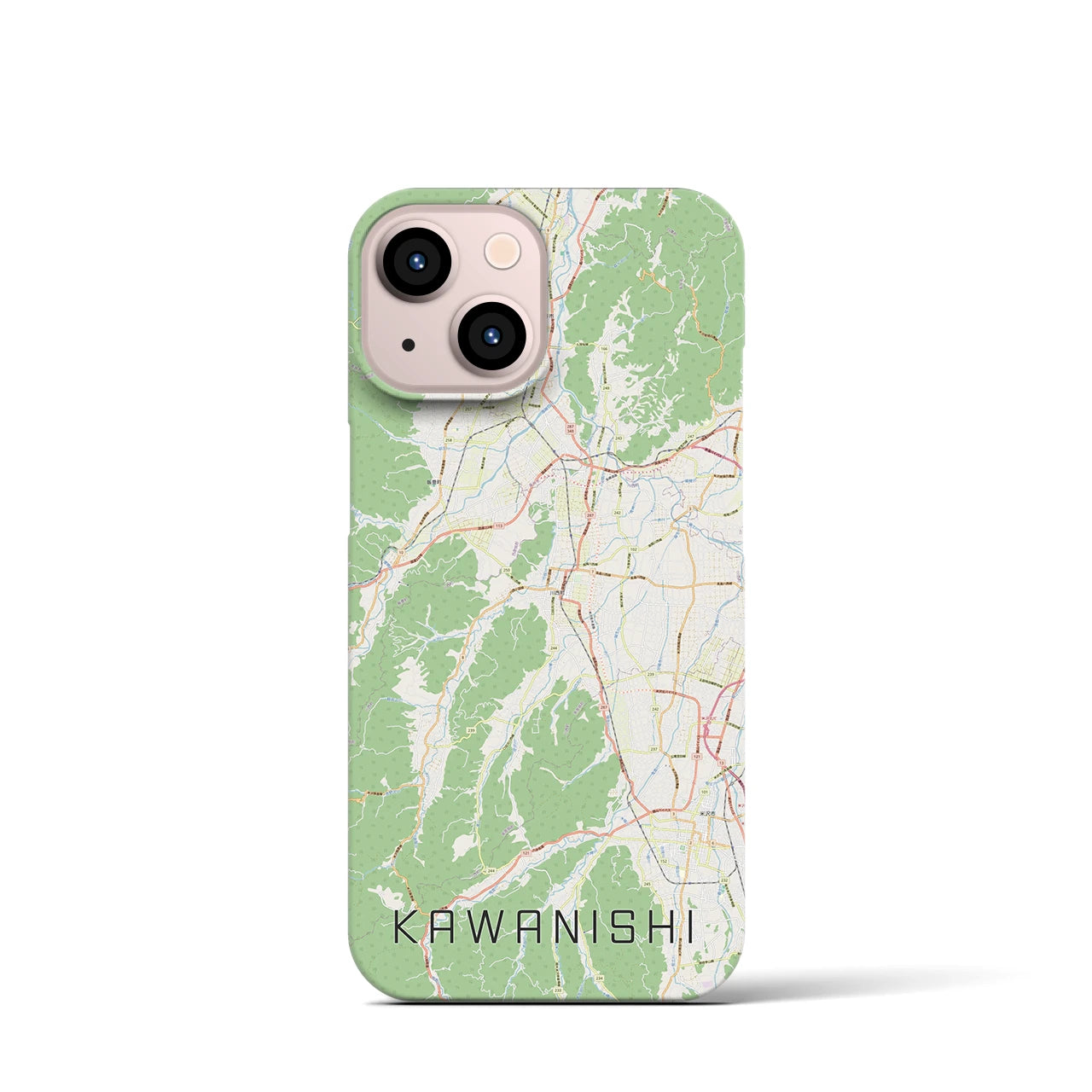 【川西（山形県）】地図柄iPhoneケース（バックカバータイプ・ナチュラル）iPhone 13 mini 用