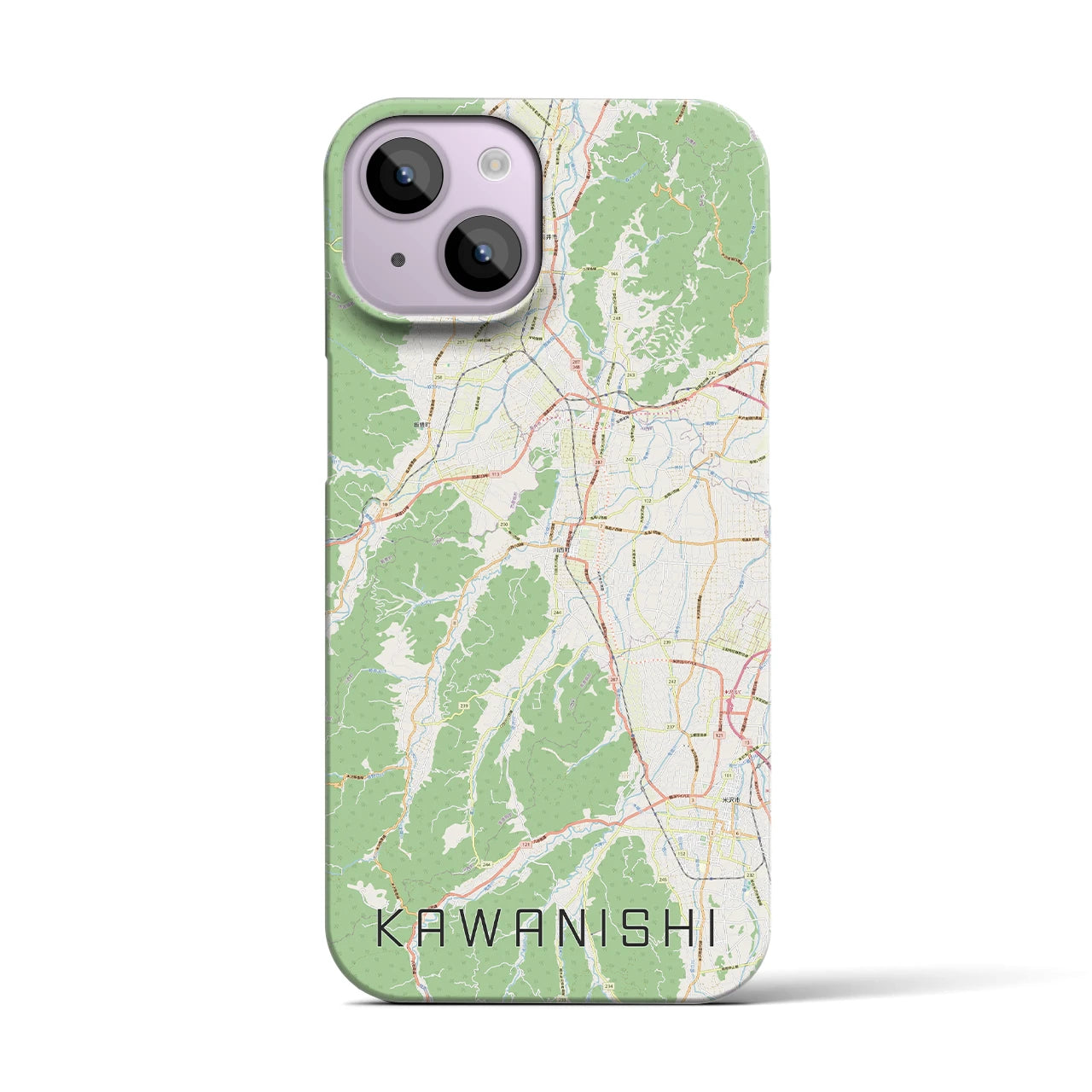 【川西（山形県）】地図柄iPhoneケース（バックカバータイプ・ナチュラル）iPhone 14 用