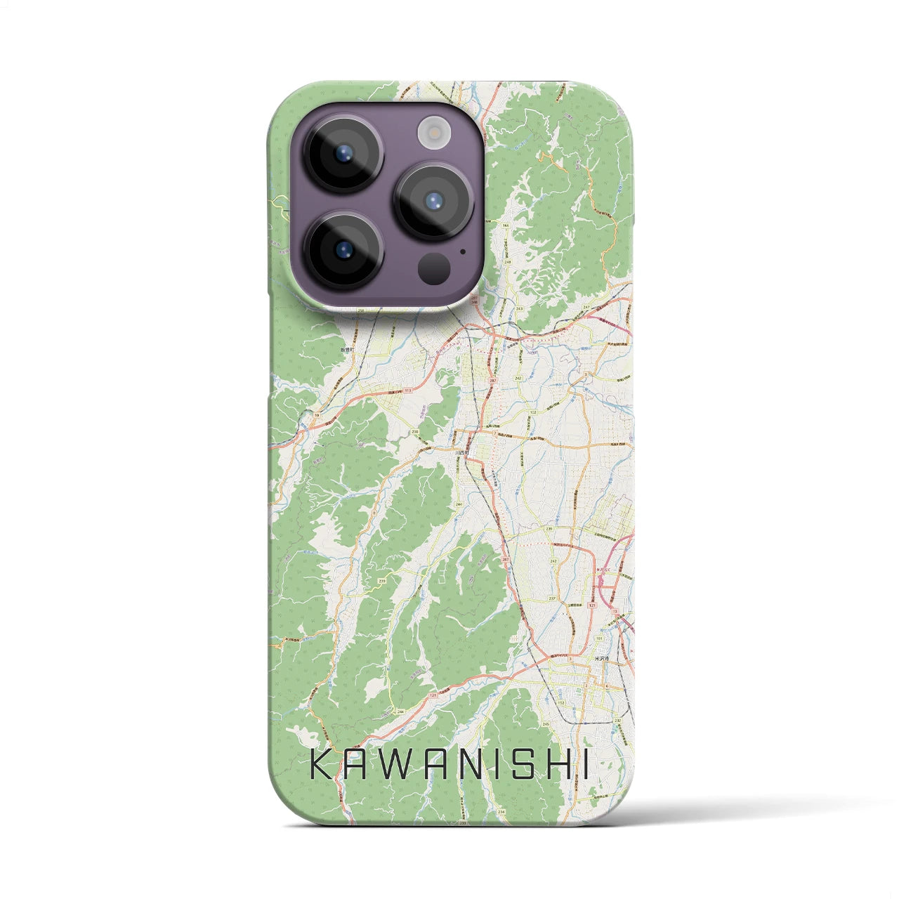 【川西（山形県）】地図柄iPhoneケース（バックカバータイプ・ナチュラル）iPhone 14 Pro 用