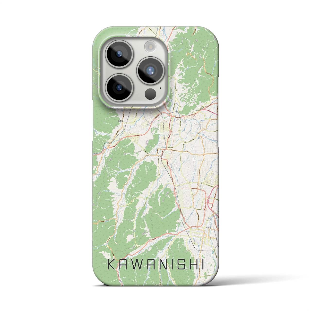 【川西（山形県）】地図柄iPhoneケース（バックカバータイプ・ナチュラル）iPhone 15 Pro 用