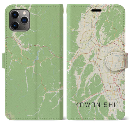 【川西（山形県）】地図柄iPhoneケース（手帳タイプ）ナチュラル・iPhone 11 Pro Max 用