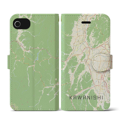 【川西（山形県）】地図柄iPhoneケース（手帳タイプ）ナチュラル・iPhone SE（第3 / 第2世代） / 8 / 7 / 6s / 6 用
