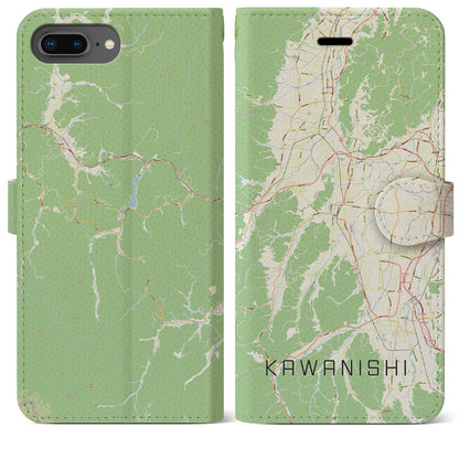 【川西（山形県）】地図柄iPhoneケース（手帳タイプ）ナチュラル・iPhone 8Plus /7Plus / 6sPlus / 6Plus 用