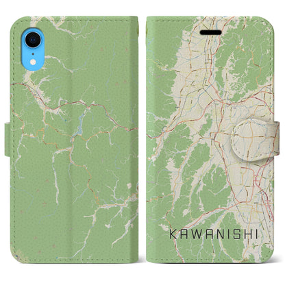 【川西（山形県）】地図柄iPhoneケース（手帳タイプ）ナチュラル・iPhone XR 用
