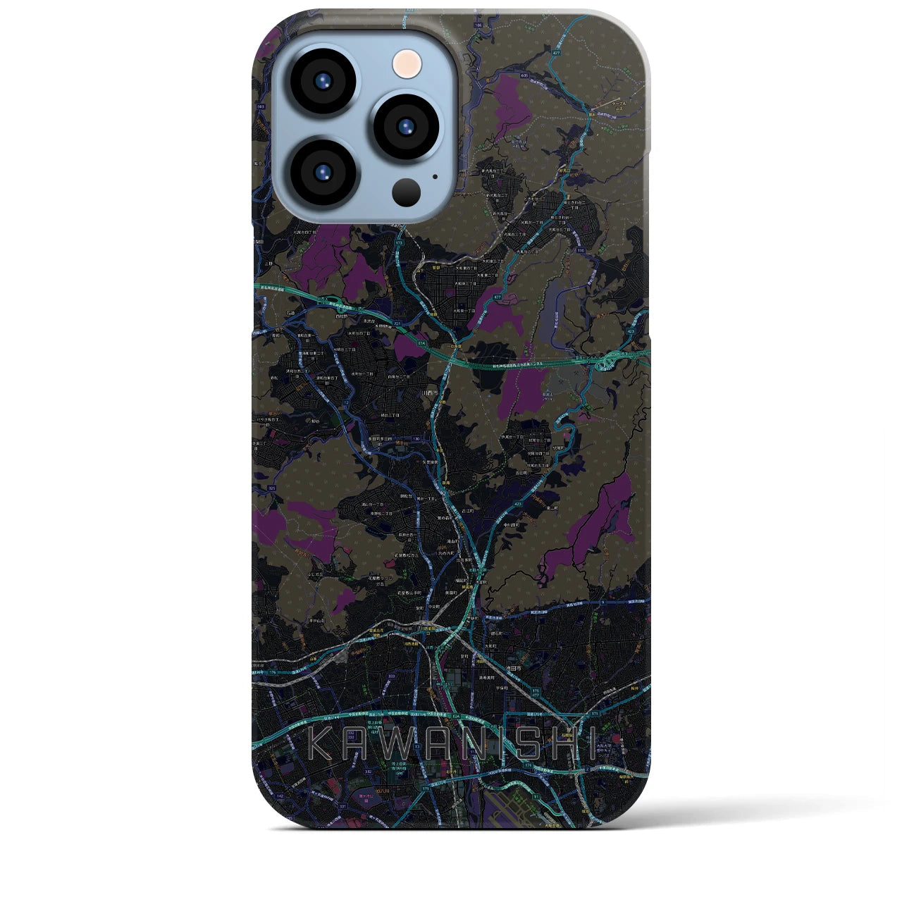 【川西】地図柄iPhoneケース（バックカバータイプ・ブラック）iPhone 13 Pro Max 用