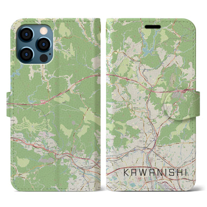 【川西（兵庫県）】地図柄iPhoneケース（手帳タイプ）ナチュラル・iPhone 12 / 12 Pro 用