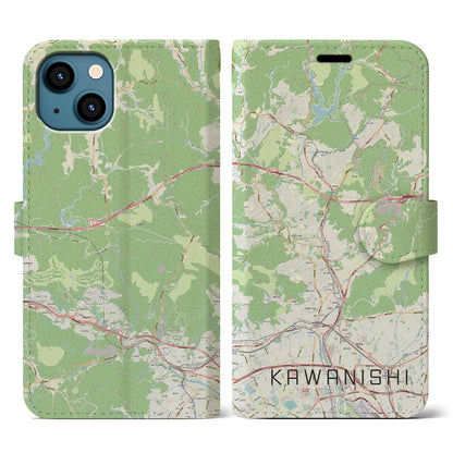 【川西（兵庫県）】地図柄iPhoneケース（手帳タイプ）ナチュラル・iPhone 13 用