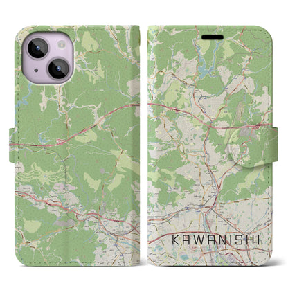 【川西（兵庫県）】地図柄iPhoneケース（手帳タイプ）ナチュラル・iPhone 14 用