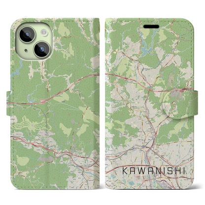 【川西（兵庫県）】地図柄iPhoneケース（手帳タイプ）ナチュラル・iPhone 15 用