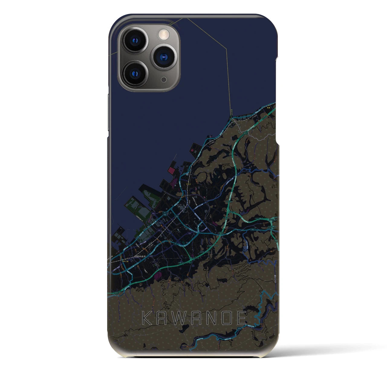 【川之江】地図柄iPhoneケース（バックカバータイプ・ブラック）iPhone 11 Pro Max 用