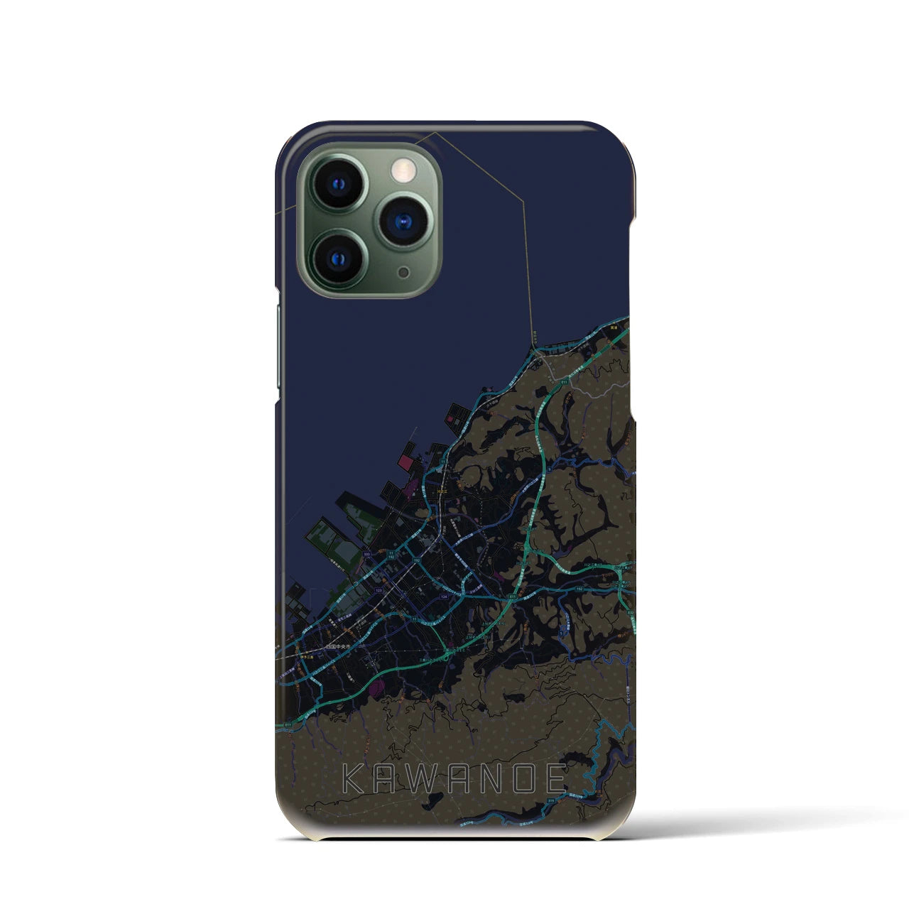 【川之江】地図柄iPhoneケース（バックカバータイプ・ブラック）iPhone 11 Pro 用