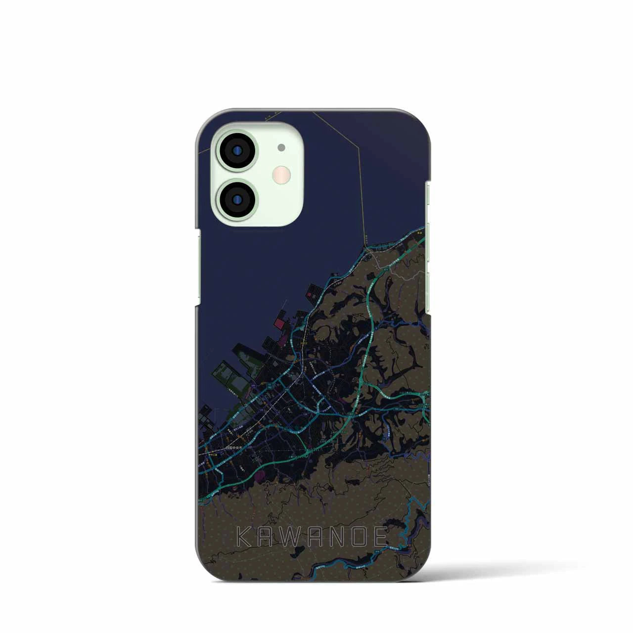 【川之江】地図柄iPhoneケース（バックカバータイプ・ブラック）iPhone 12 mini 用