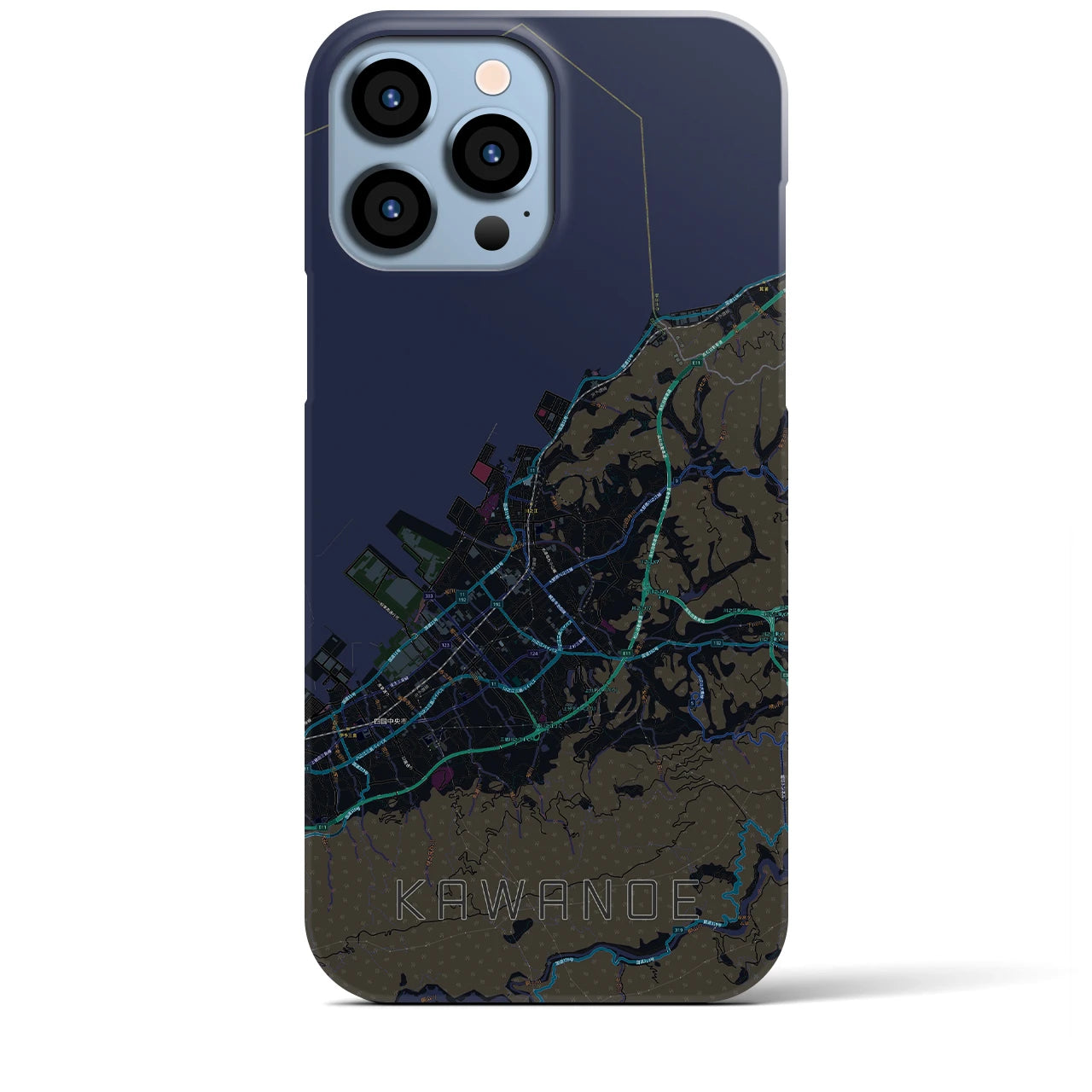 【川之江】地図柄iPhoneケース（バックカバータイプ・ブラック）iPhone 13 Pro Max 用