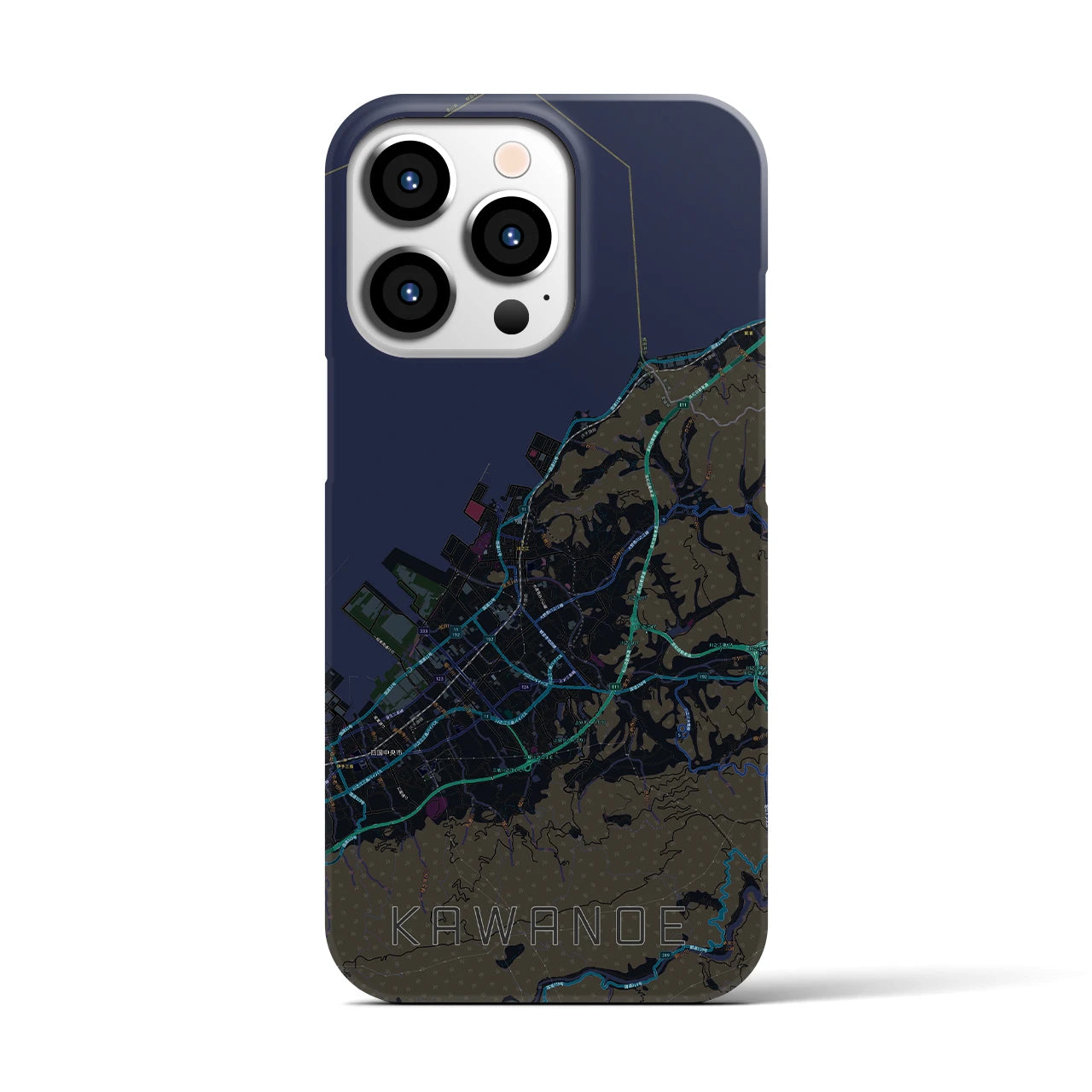 【川之江】地図柄iPhoneケース（バックカバータイプ・ブラック）iPhone 13 Pro 用