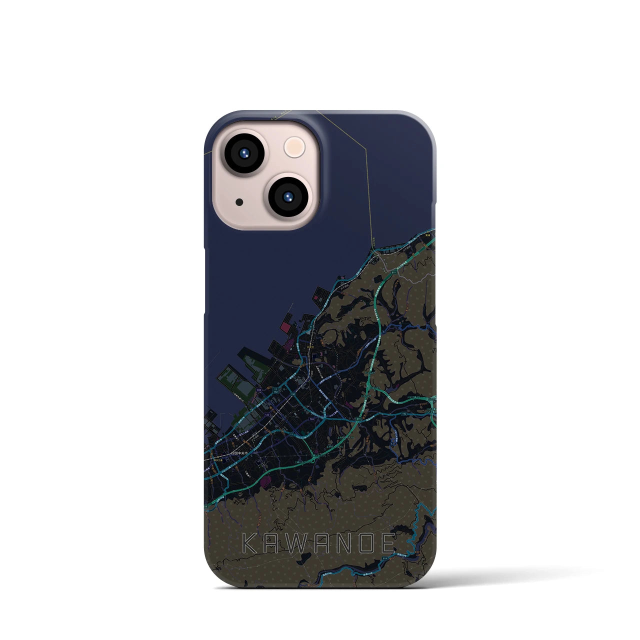 【川之江】地図柄iPhoneケース（バックカバータイプ・ブラック）iPhone 13 mini 用